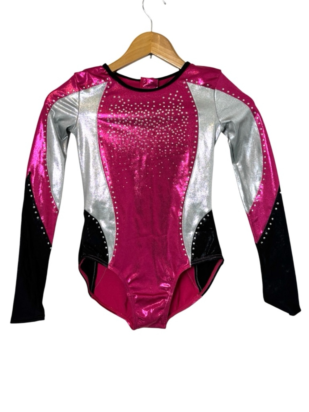 Balera Long Sleeve Gymnastics Leotard Hot Pink Silver Black Dance Performance